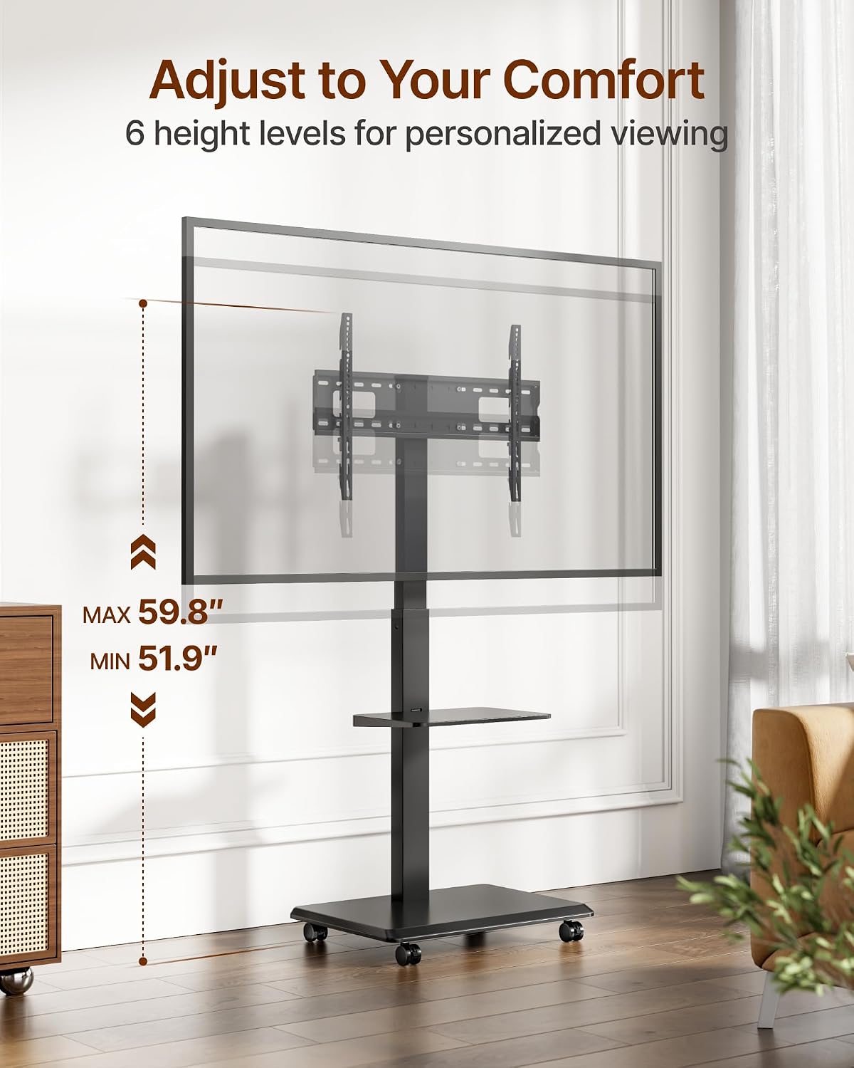 Steel Base Rolling TV Stand with Power Outlet for 32-75 inch TVs,BL