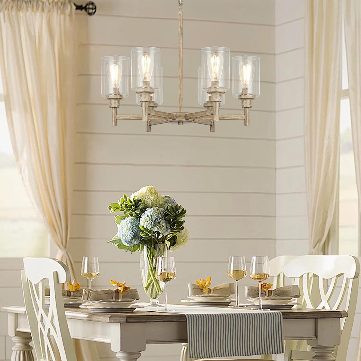 6-Light Rustic Farmhouse Chandelier, Dining Room Light Fixtures Over Table