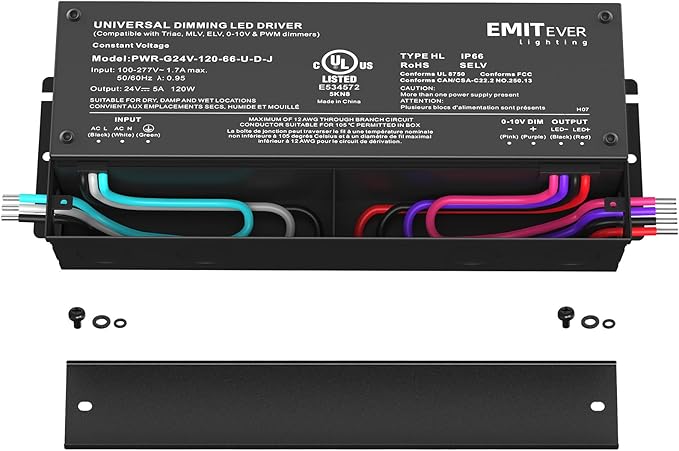 EMITEVER 120W Dimmable LED Driver, 24V Triac Dimmable Power Supply, AC to DC