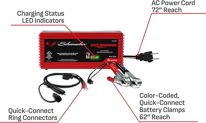 Schumacher Electric 2A Car Battery Charger and Maintainer, 3-in-1 Solution