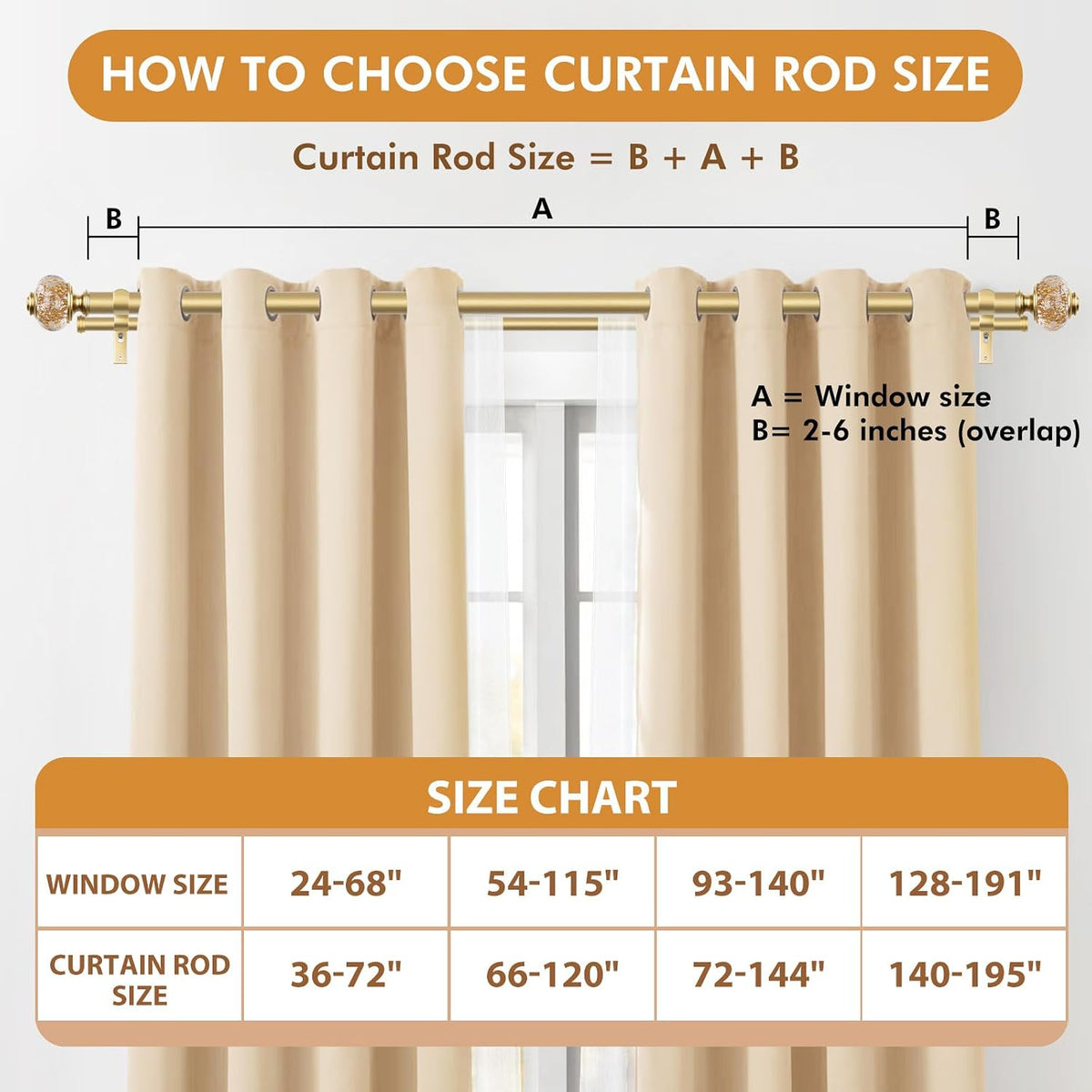 Double Curtain Rods for Windows 72 to 144, Luxury Gold, 1 Inch | Double Layer...