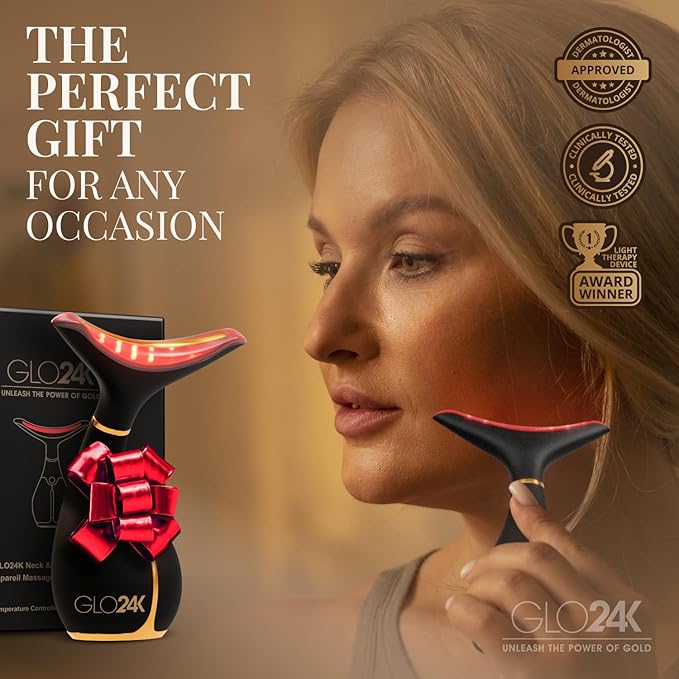 GLO24K Red Light Beauty Device for Face & Neck – 2-Pack, 3-in-1 Facial an...