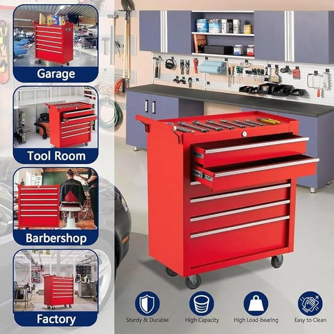 IDEALHOUSE Rolling Tool Chest, 6 Drawers Tool Storage Cabinet, Toolbox