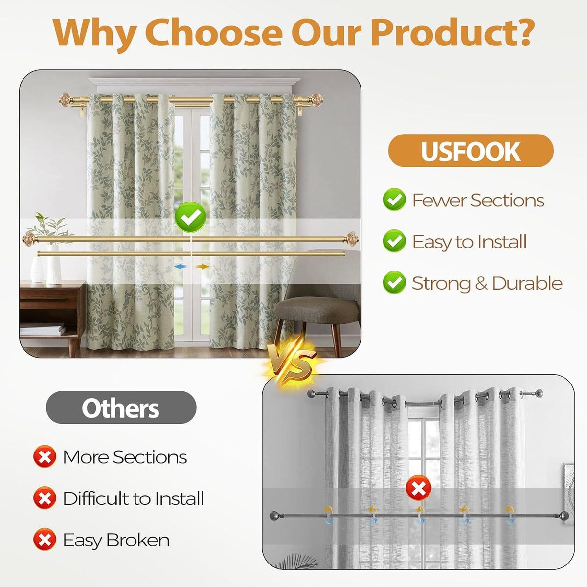 Double Curtain Rods for Windows 72 to 144, Luxury Gold, 1 Inch | Double Layer...