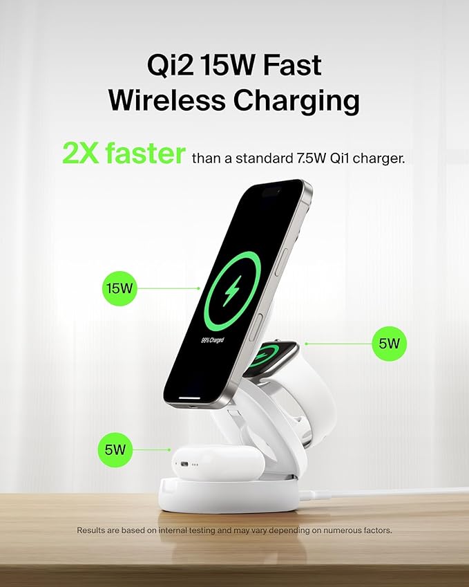 Belkin MagSafe Charger Compatible, 3-in-1 Qi2 15W Wireless Charging Station