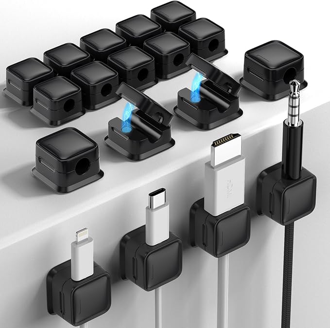 18 Pack Magnetic Cord Organizer Holder, Strong Adhesive Desk Cable Management