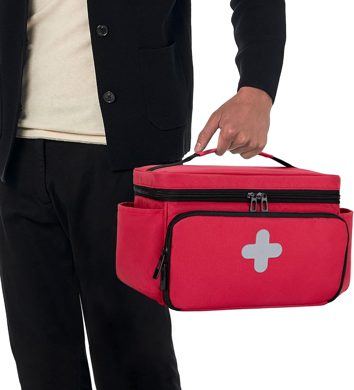 CURMIO Small Medicine Storage Bag, Empty Family First Aid Kits Case, Red
