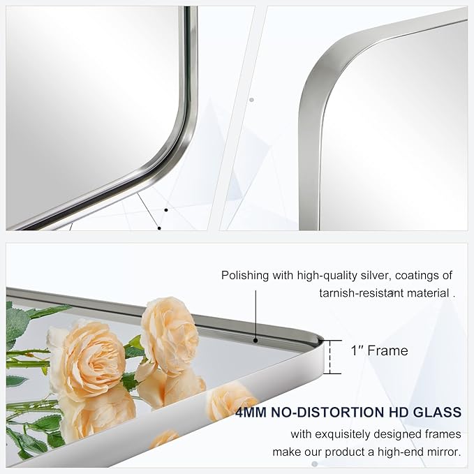 ANDY STAR 36"x48"Chrome Bathroom Mirror, Large Wall Mirror