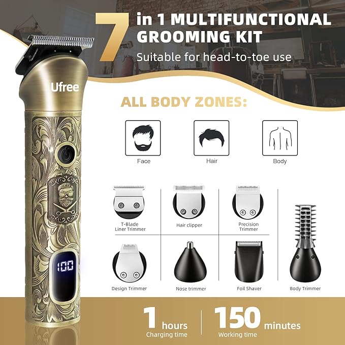Ufree Beard Trimmer for Men, Electric Razor Shaver, Cordless Hair Clipper