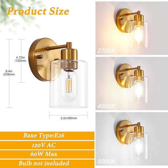 SOPEAS Brushed Gold Wall Sconce (2PACK)