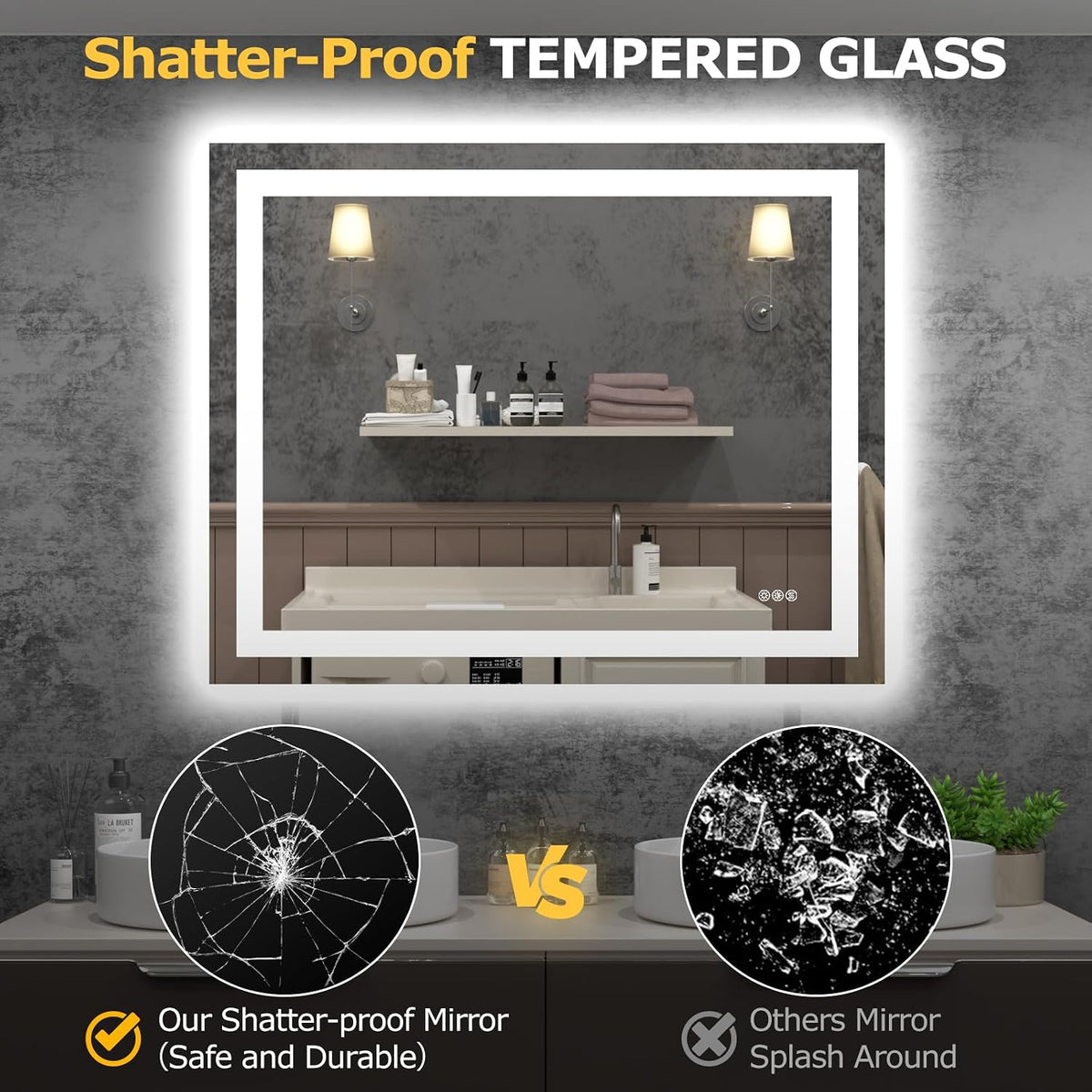 Hivone 40"X32" LED Bathroom Mirror with Lights, Anti-Fog, Dimmable,...