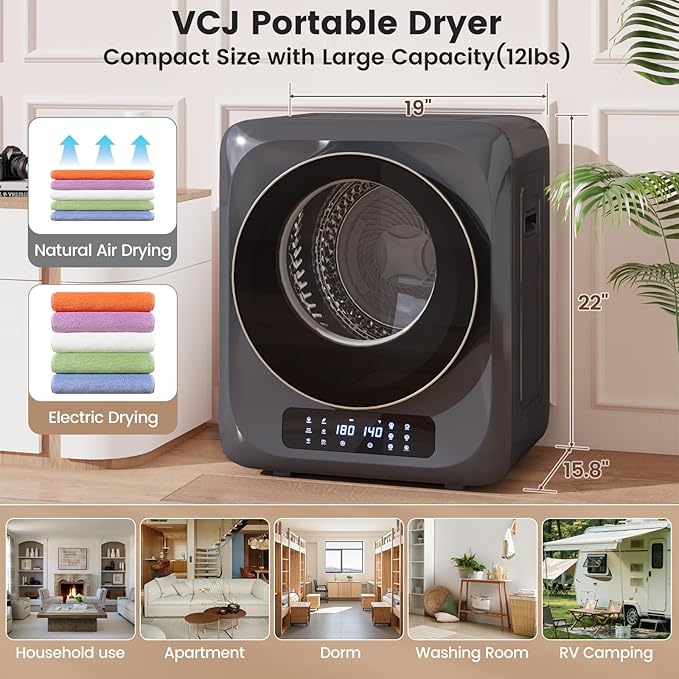 VCJ Portable Dryer for Laundry, 12lbs Clothes Dryer