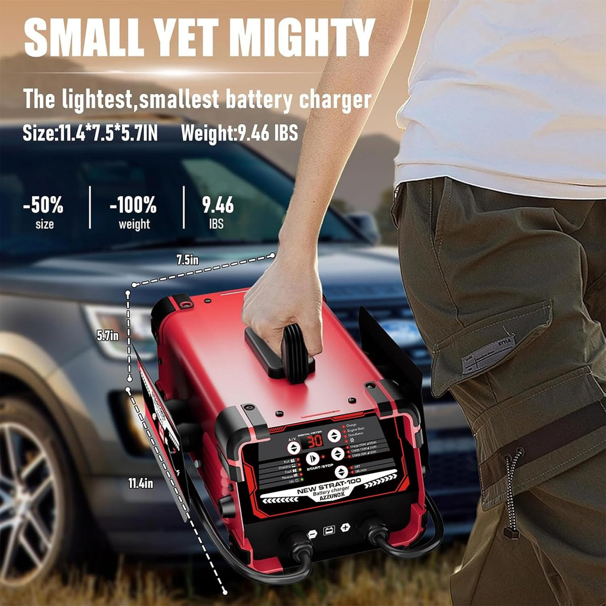 12V/24V Car Battery Charger Maintainer, Max 30A Fast Charging