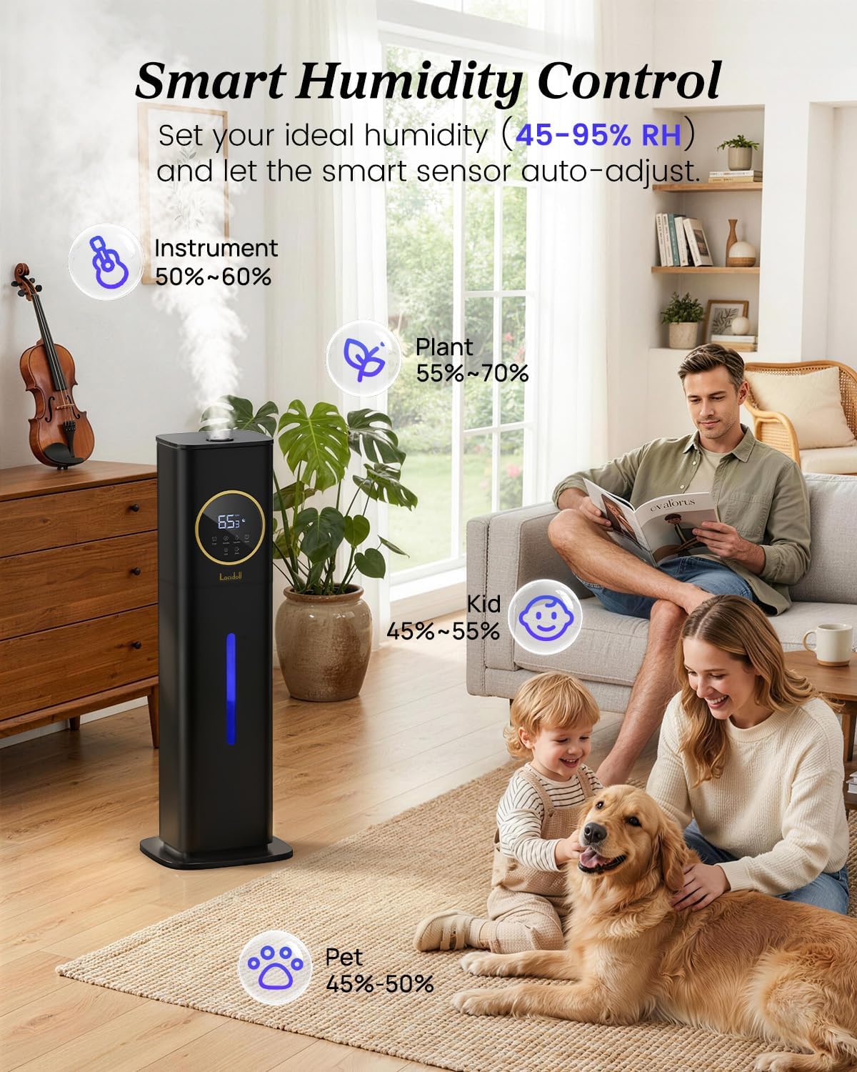 Lacidoll 8L Large Humidifier for Bedroom Large Room Home 800 sq ft, Black