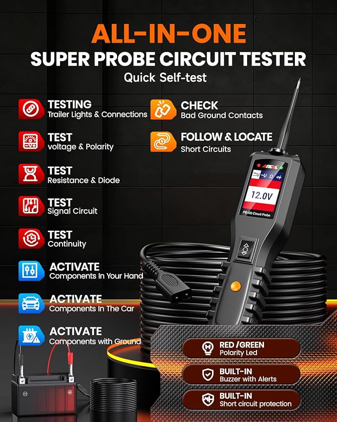ANCEL PB100 Automotive Power Circuit Probe, 12-24 VDC Car Electrical System