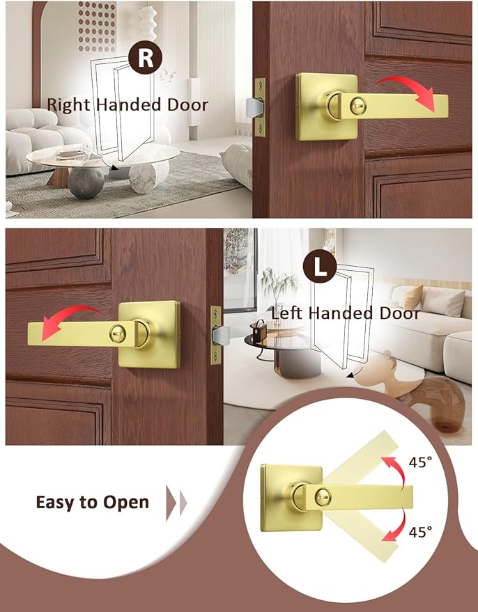 Mengico 2 Pack Gold Privacy Lever Door Handle Interior