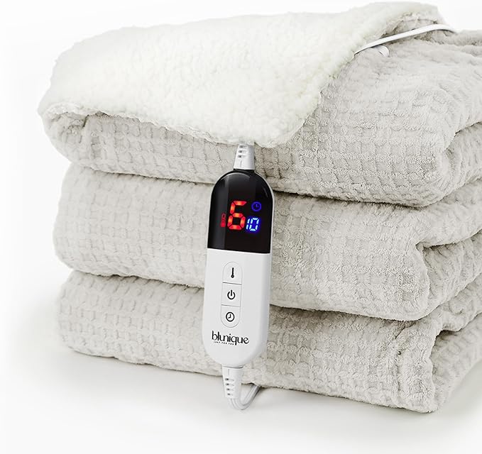 Heated Blanket Electric Blanket Twin Waffle, 62x84 Inches Sherpa Fleece Fast