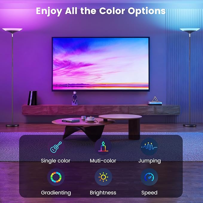 SIBRILLE RGB Torchiere Floor Lamp - 30W Dimmable LED Standing Lamp