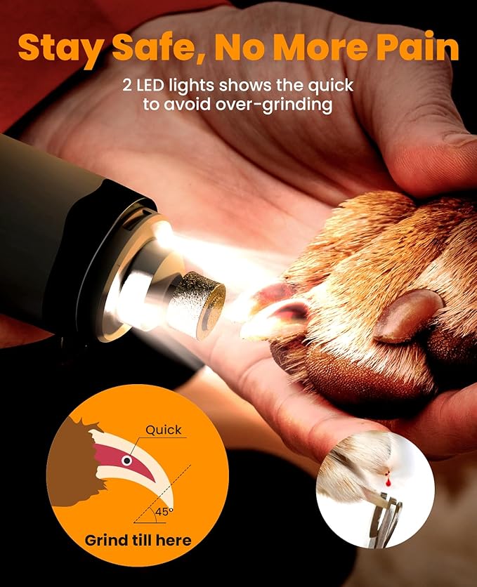 oneisall Dog Nail Grinder and Paw Trimmer Kit 3 in 1 Quiet Rechargeable