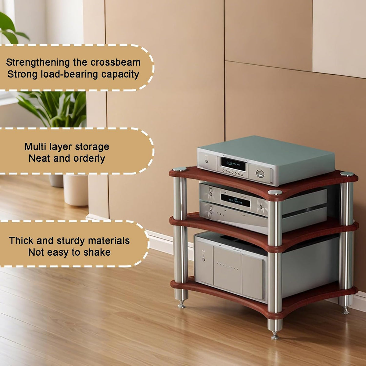 3 Tier Audio Rack with Speaker Spikes, Stereo Racks and Stand
