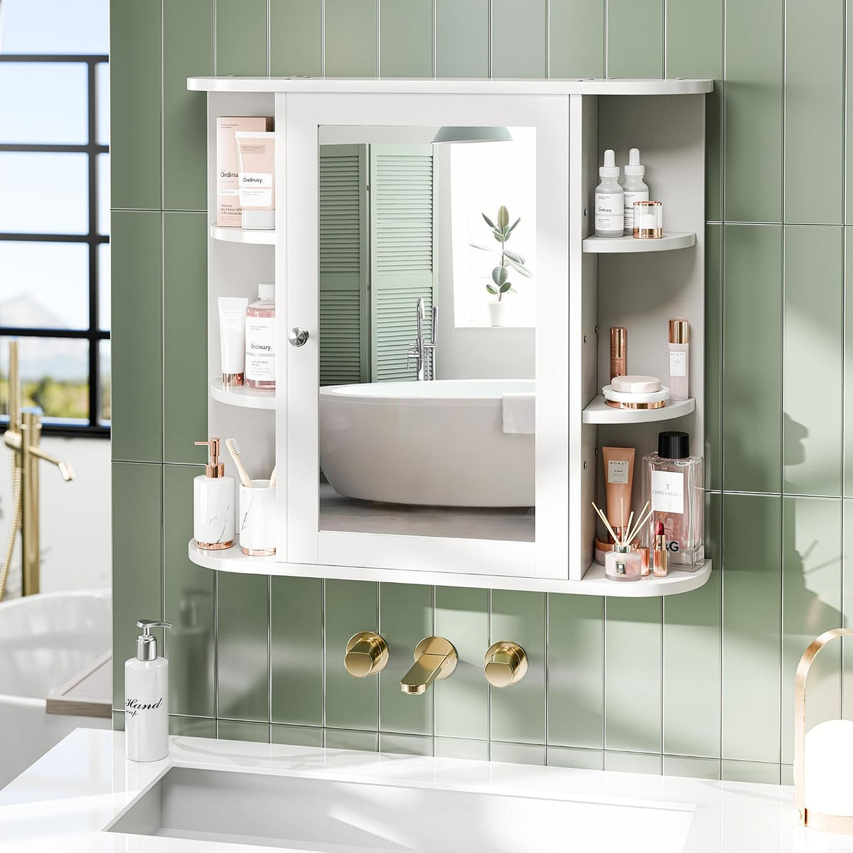 Bathroom Medicine Cabinet, Bathroom Mirror Cabinet Wall Mounted with 6 Side O...