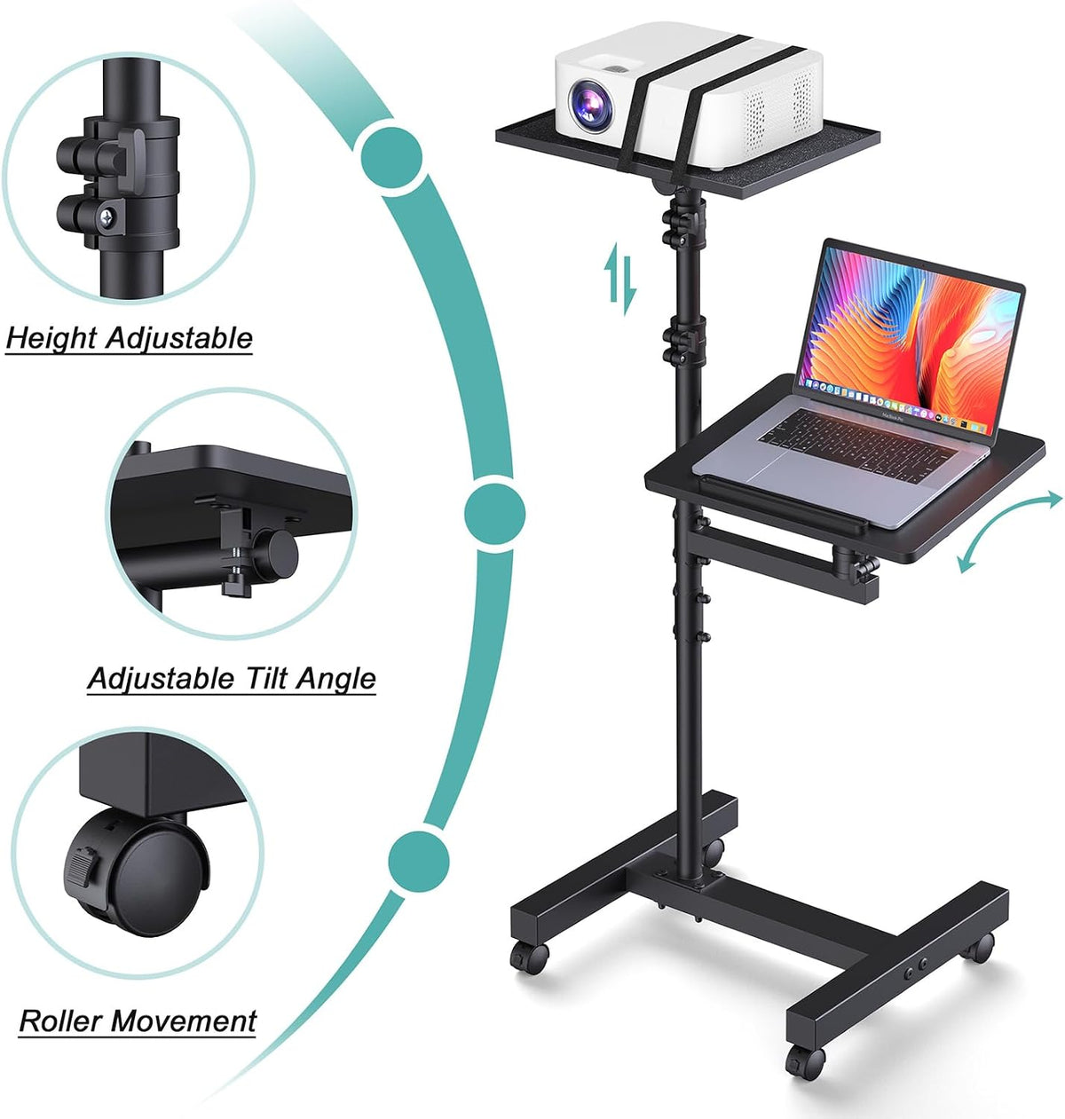 Facilife 2 Shelves Projector Stand Tripod, Height Adjustable Max 64"