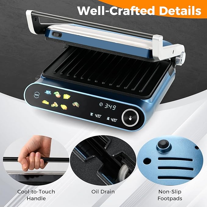 7-In-1 Sandwich Maker with LED Touch Panel & No-Stick Plates, Electric Pa...