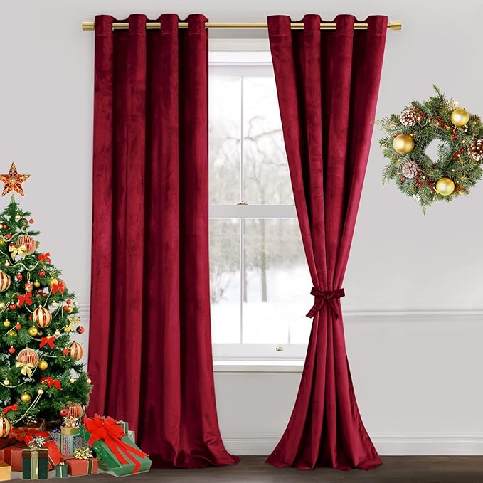 JIUZHEN Red Velvet Curtains 96 inches