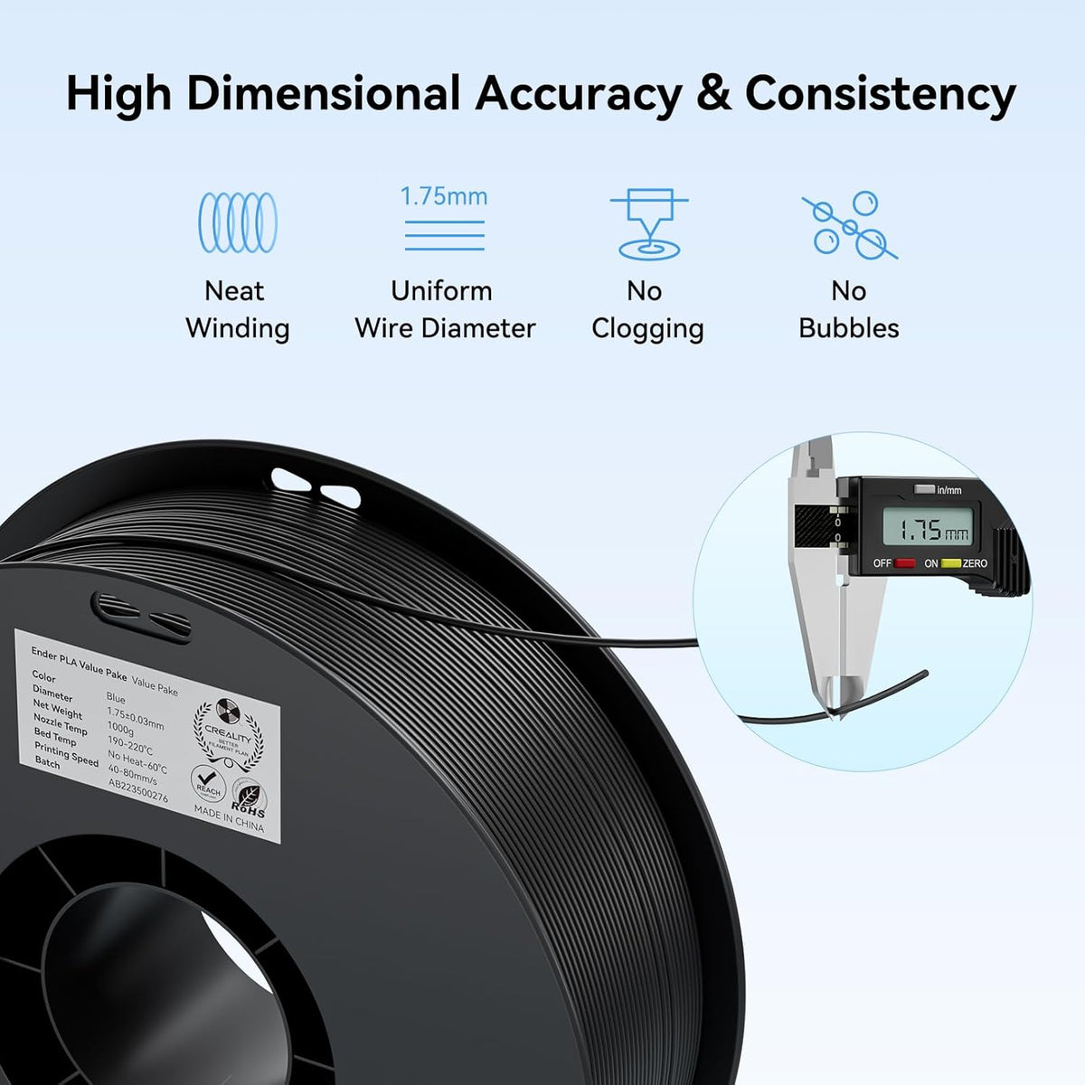 Creality PLA 3D Printer Filament 4KG, Black & White & Grey & Red,...