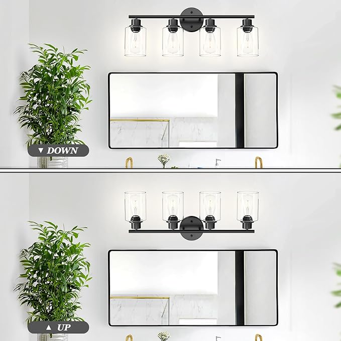 Guliaofo 4-Light Black Bathroom Light Fixtures, E26 Modern Vanity Lights