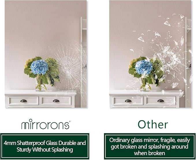 Mirrorons Frameless Wall Mirror 18" x 24", Modern Rectangle Bathroo...