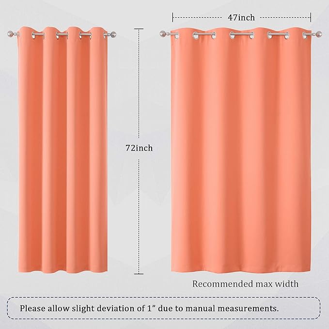 DUALIFE Coral Curtains 72 Inch Length 2 Panels Set -Burnt Coral Blackout