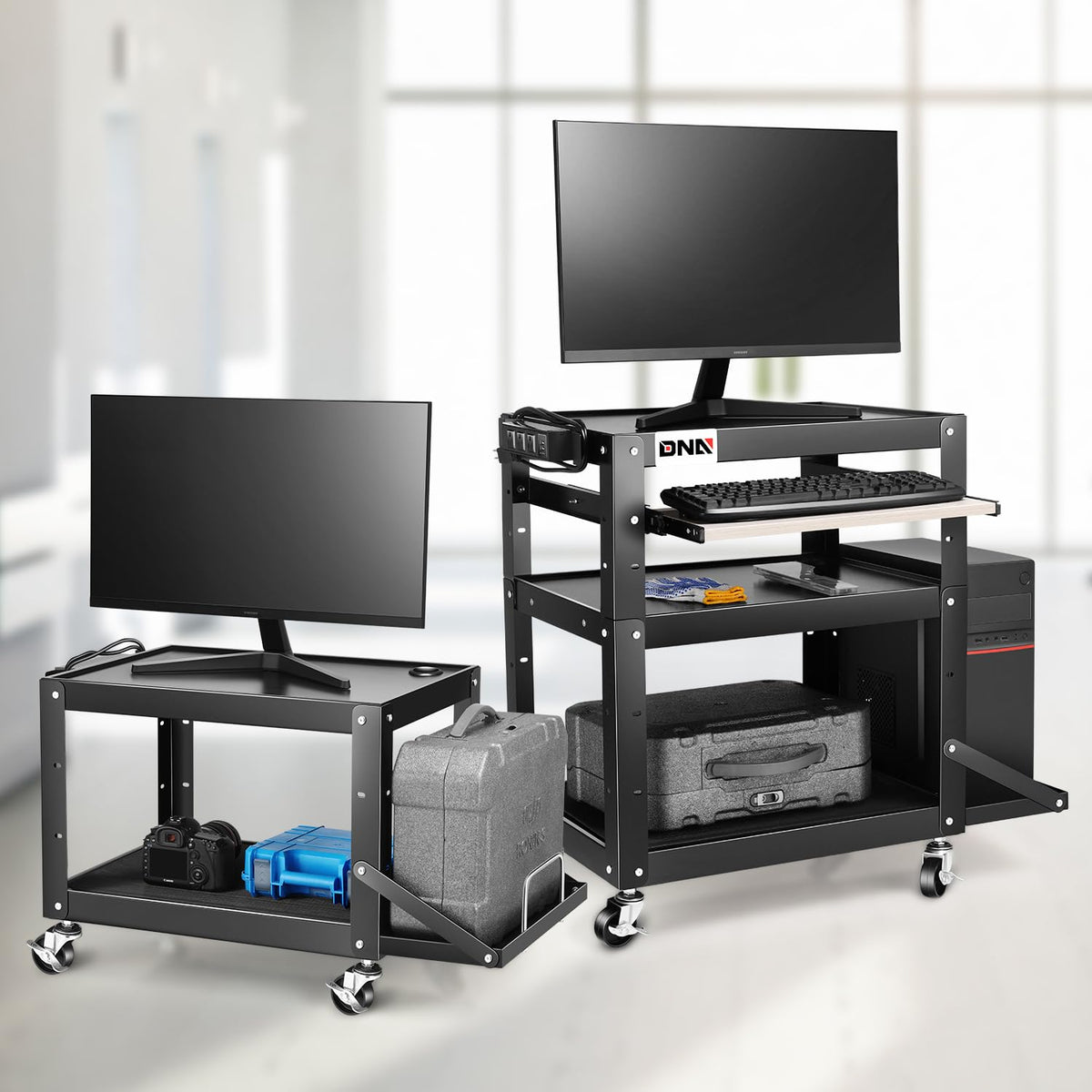DNA Motoring Steel AV Cart 3-Layer Rolling Projector Utility Cart, 24" X...