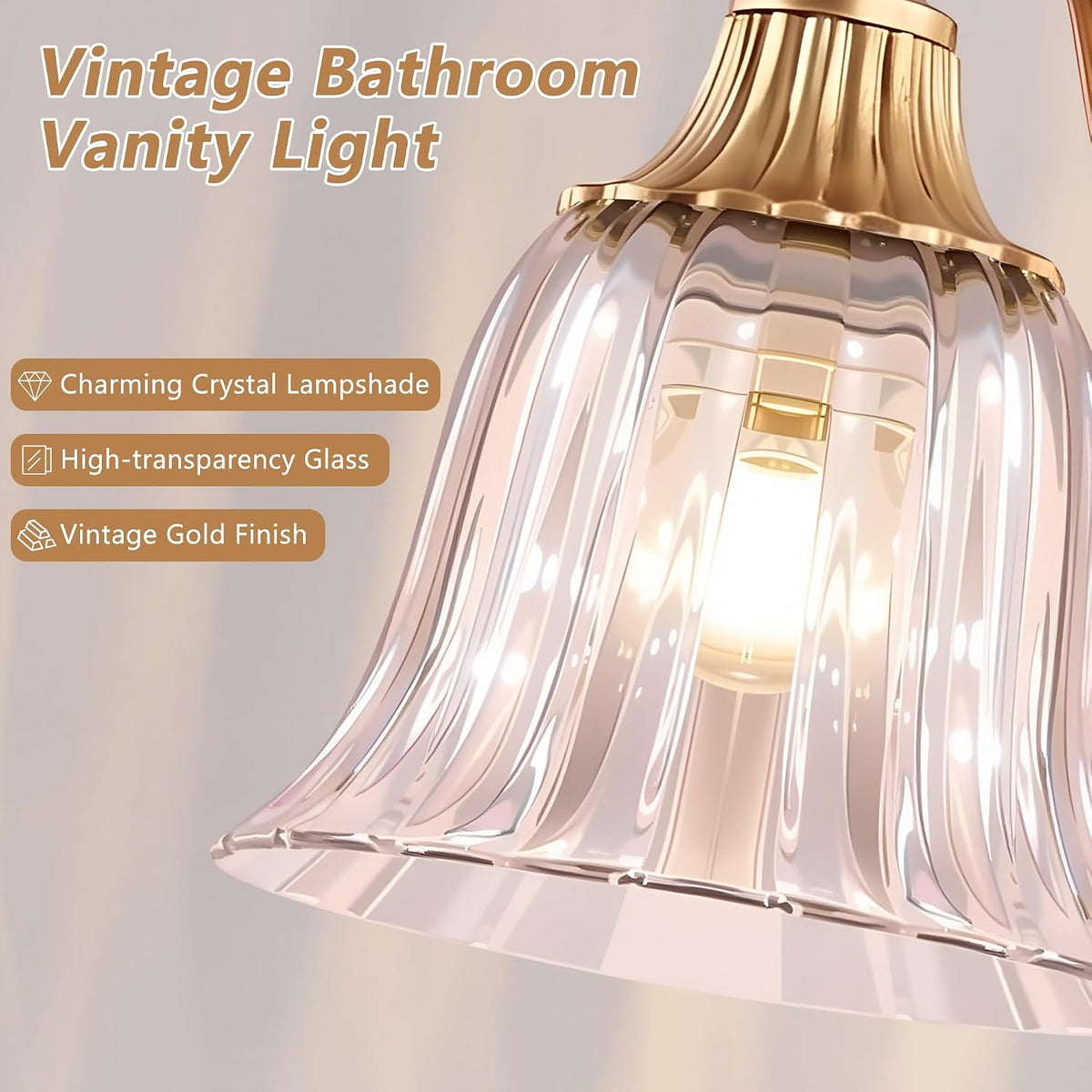 Brushed Gold 3-Light Bathroom Light Fixtures, Vintage Vanity Lights