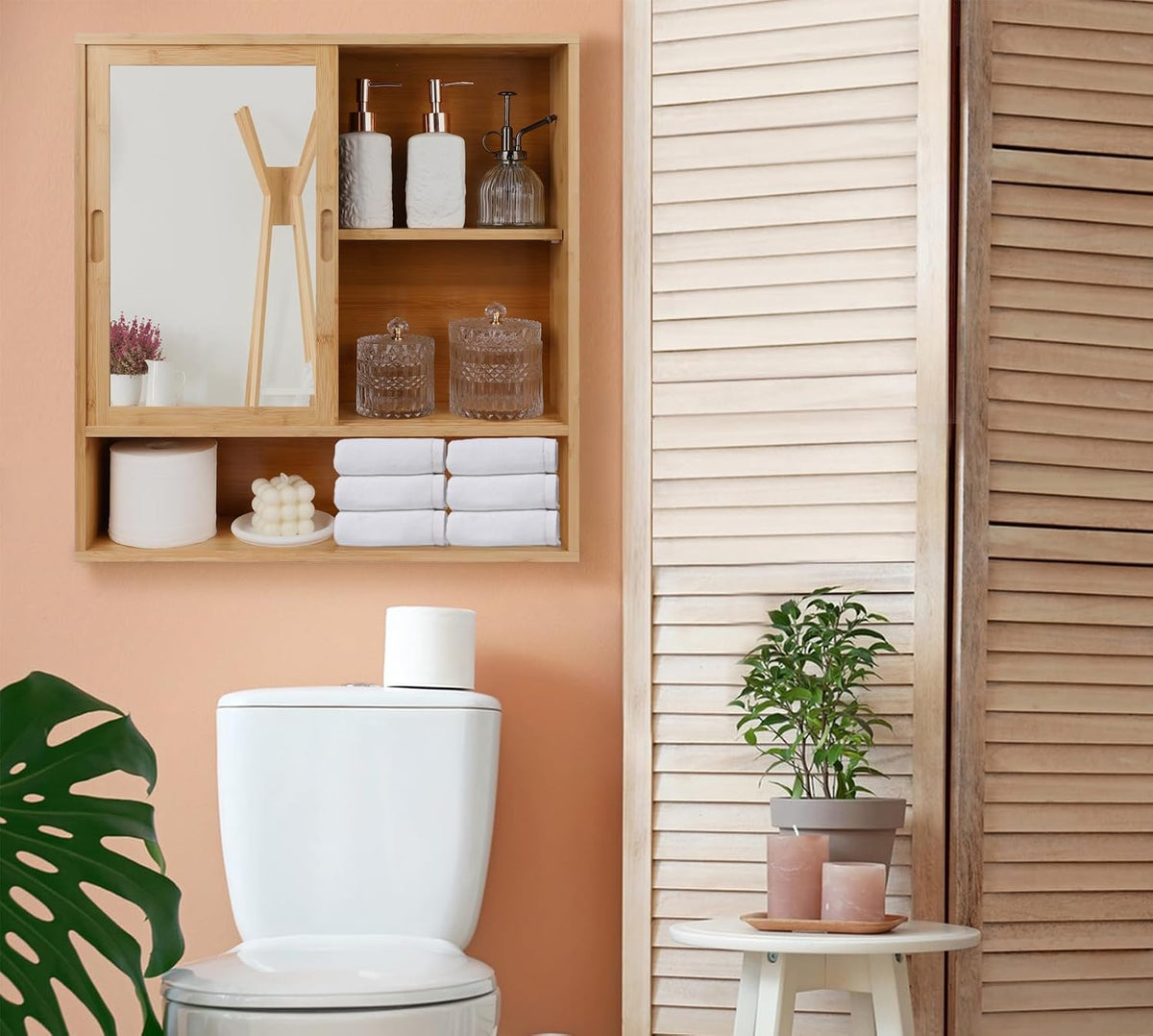 ZYBT Bamboo Bathroom Cabinet,Mirrored Medicine Cabinets,Bathroom Cabinet Wall...
