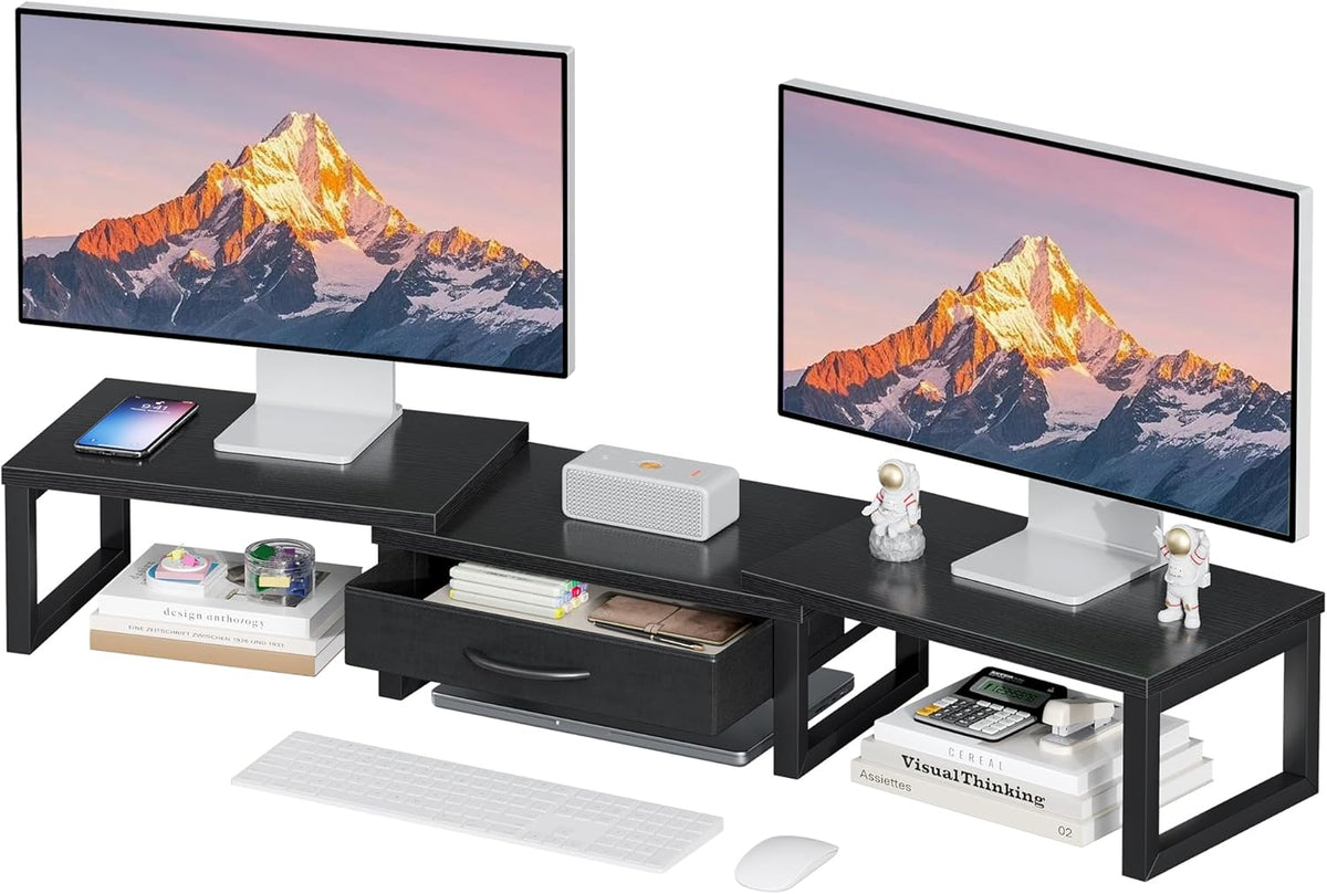 Dual Monitor Stand Riser, Desk Organizers and Accessories with Drawer, Comput...