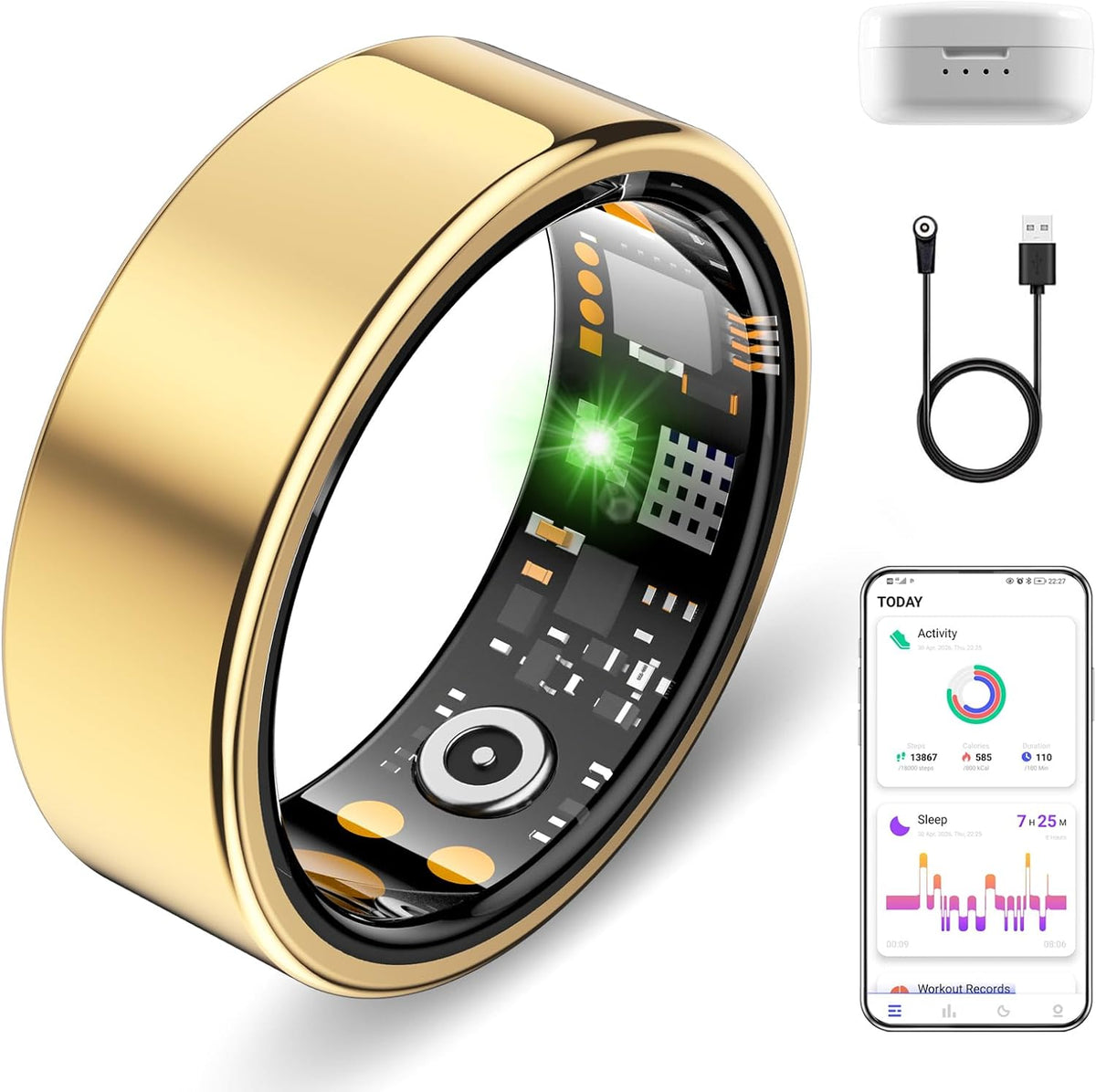 Smart Ring for Women Men, Sleep Activity Health Tracking Ring, Gold 8