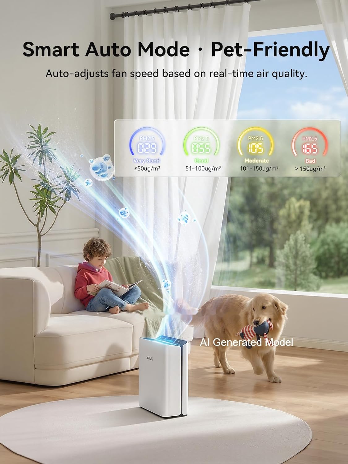Afloia Air Purifier for Home Pet Large Room Up to2,000 Ft² in Bedroom Quiet
