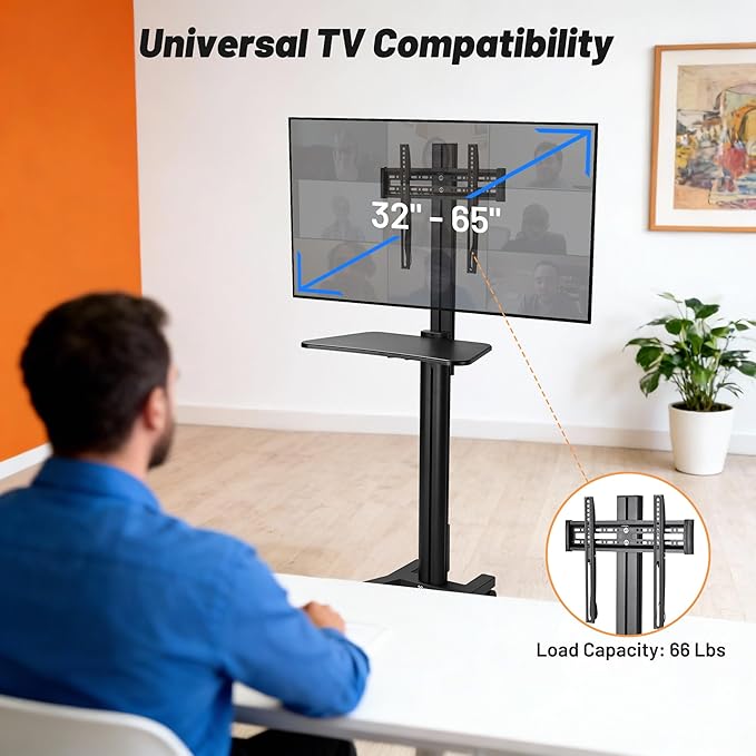 AW Rolling TV Stand Mobile TV Cart Height Adjustable