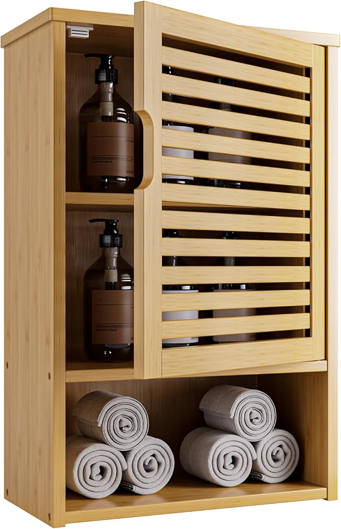 HITNET Bathroom Wall Cabinet, Medicine Cabinet Over The Toilet, Bamboo Hanging