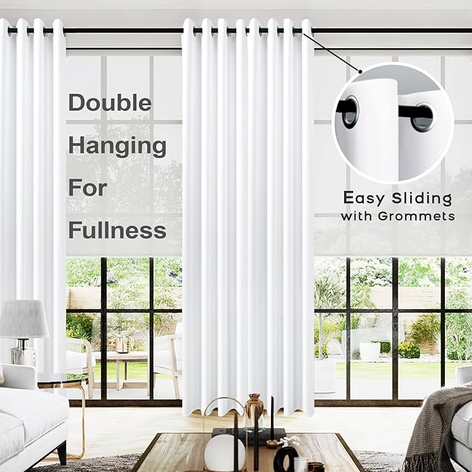KOUFALL Room Darkening White Curtains 102 Inches Long
