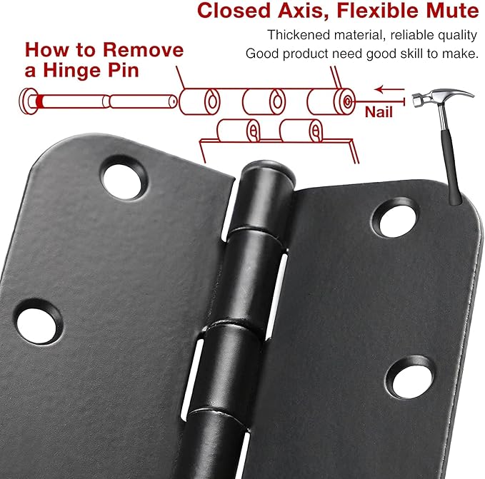 108 Pack Rounded Matte Black Door Hinges 3.5 Inch 5/8" Radius