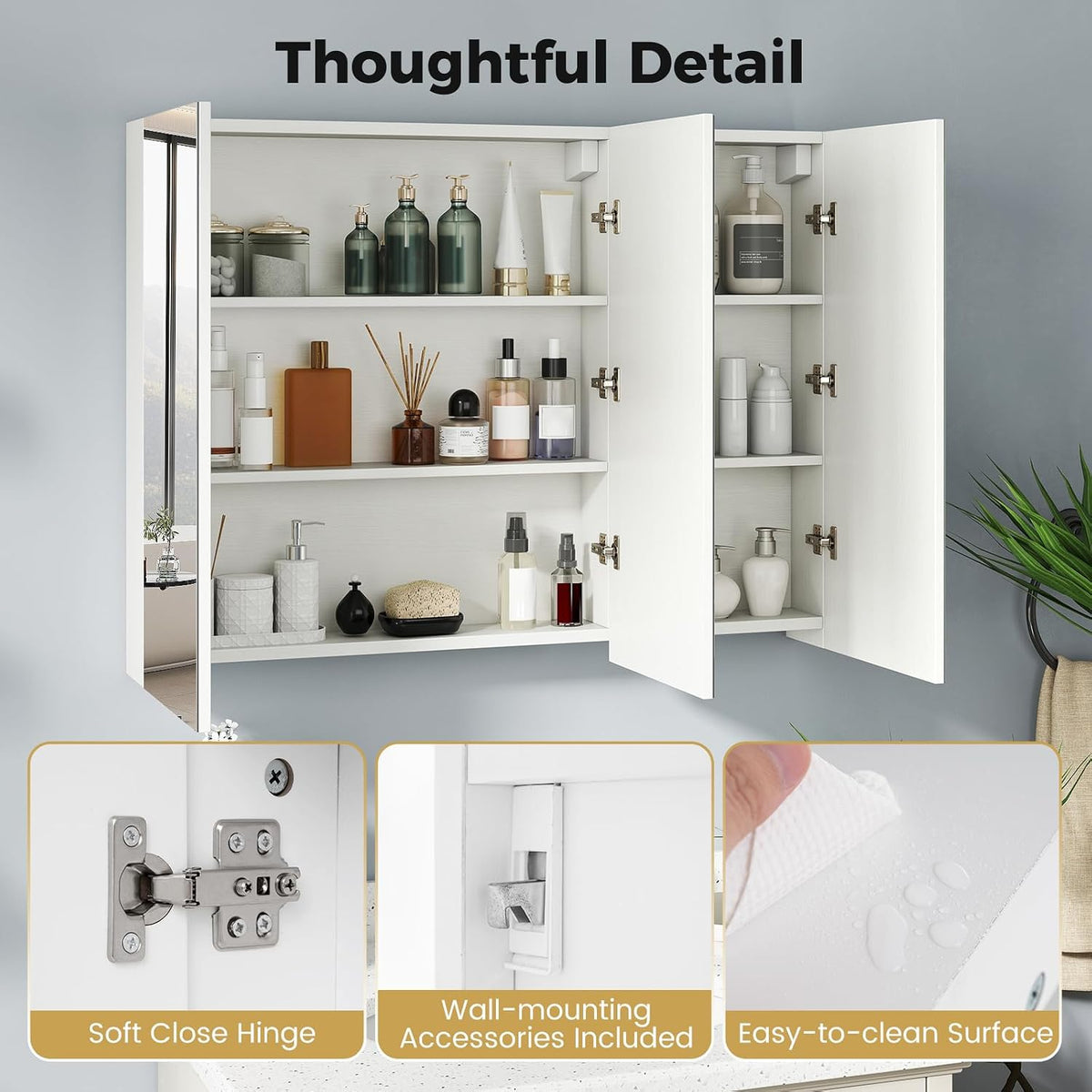 Large Bathroom Mirror Cabinet, Wall Mounted Medicine Cabinet