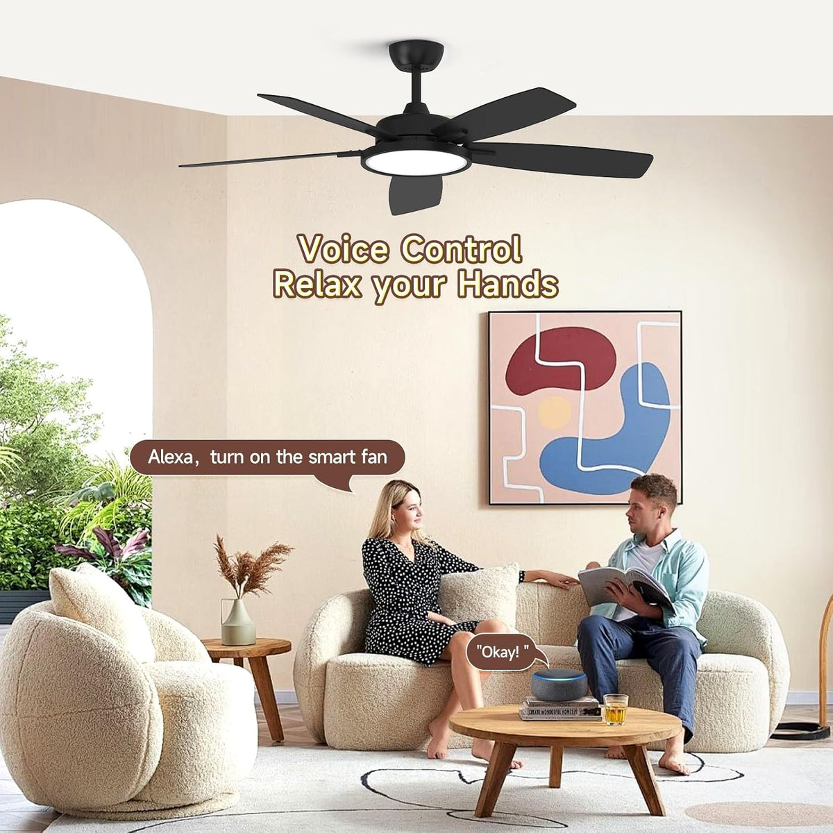 Roomratv Smart Ceiling Fan Compatible with App/Alexa/Google home,Black