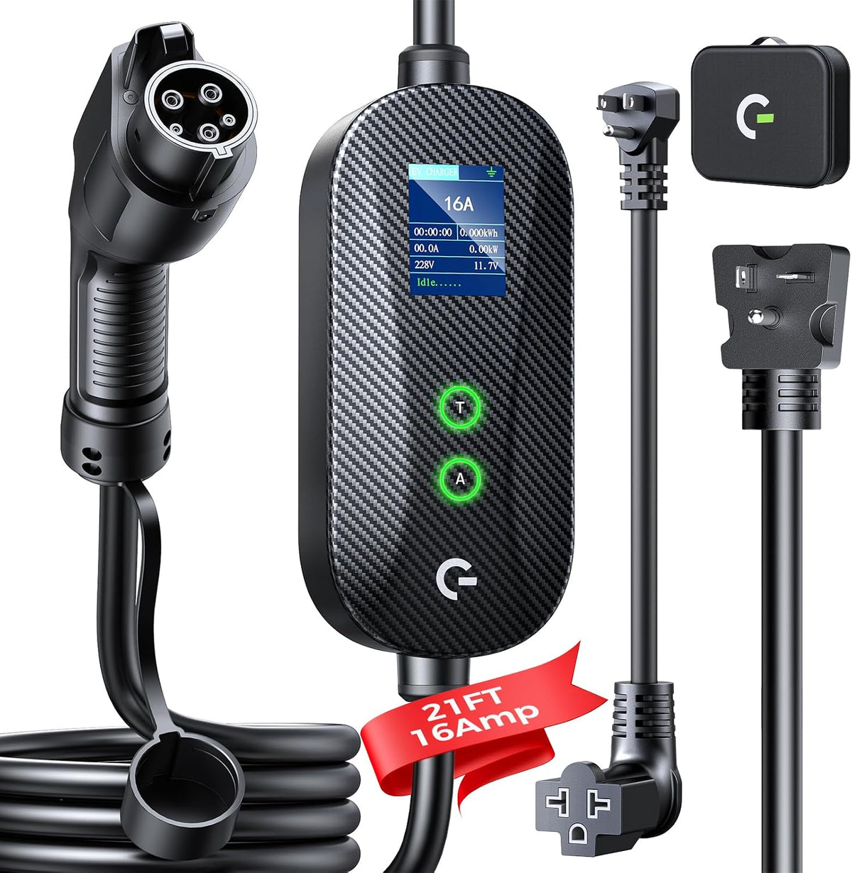 Level 1&2 EV Charger, 16A Adjustable Current & Timer, 21FT Cable, For...