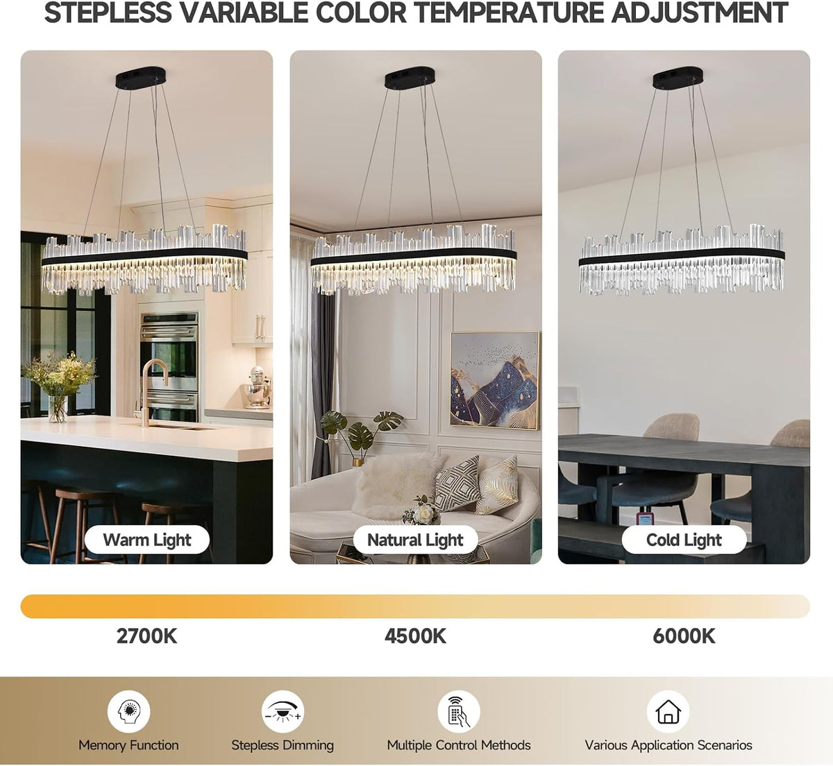 Black Led Modern Crystal Chandelier,Rectangle Chandeliers for Dining Room