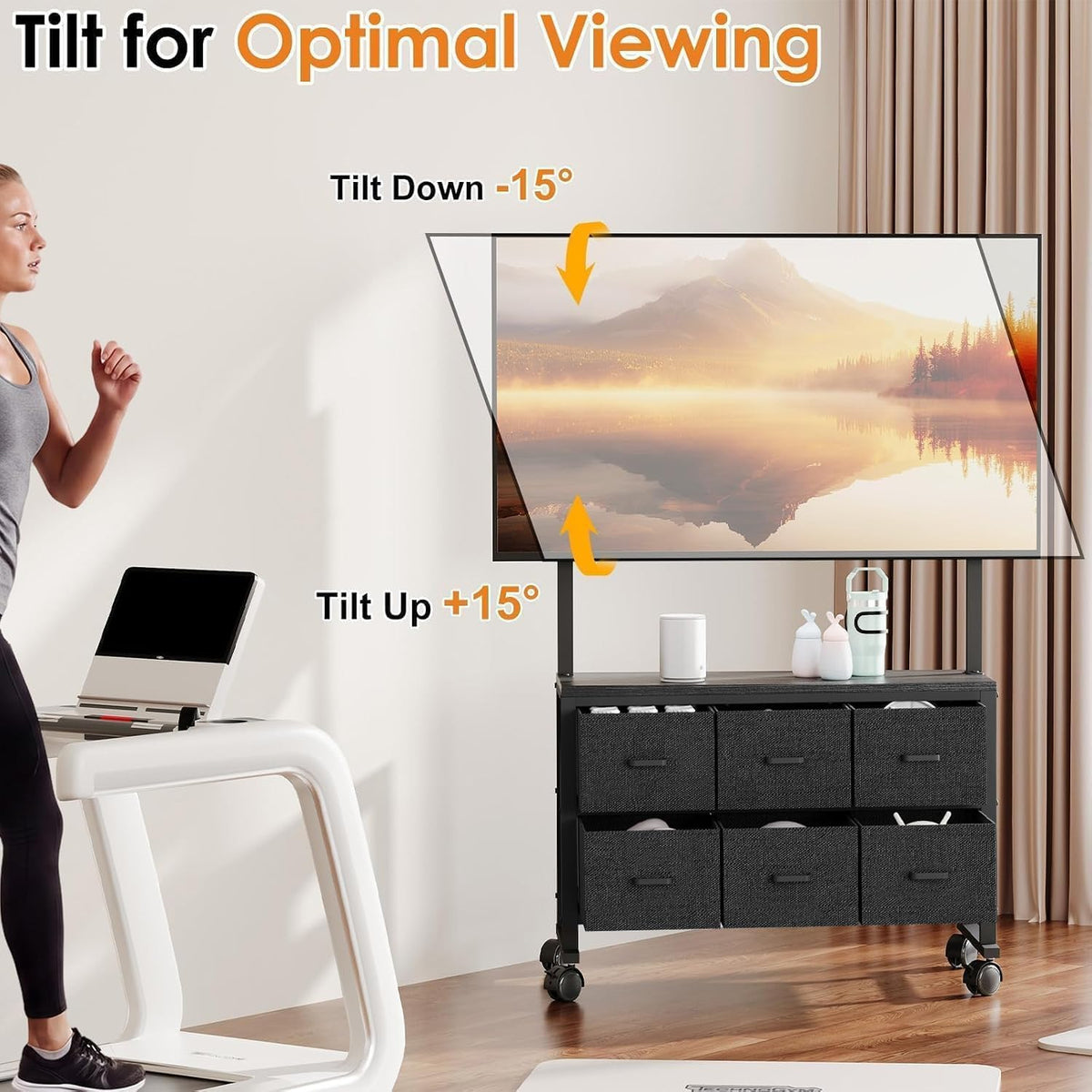 Portable Mobile TV Cart Rolling TV Stand with 6 Drawers for 23-72 in TV