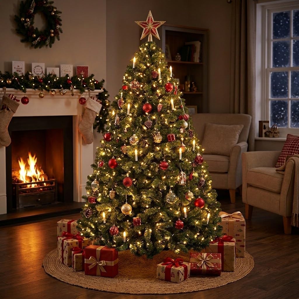 GAOMON 6ft Prelit Wide Fraser Fir Artificial Christmas Tree with RGBW Light