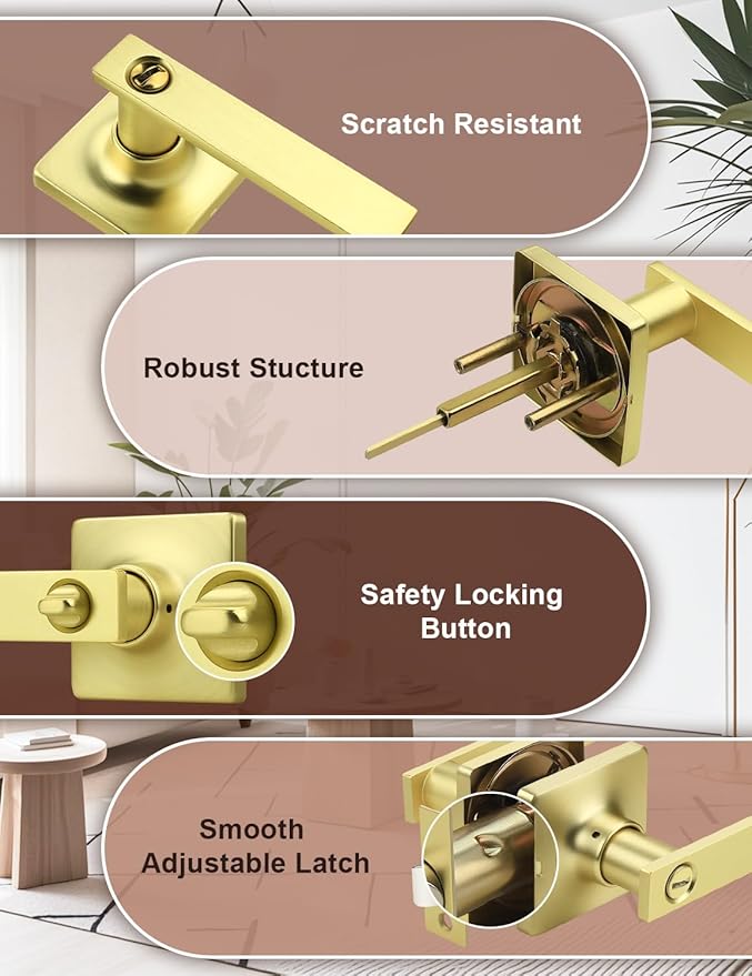 Mengico 8 Pack Gold Privacy Lever Door Handle Interior