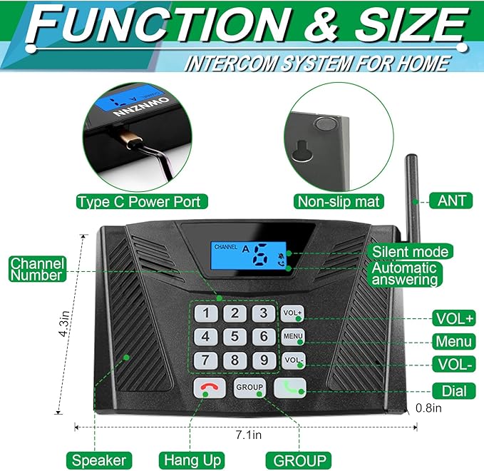 SANZUCO Intercoms Wireless for Home, Upgraded 5300ft Intercom 9 Channel 2 Code